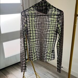 AFRM Sheer Black, brown and Green Geometric Blouse size M